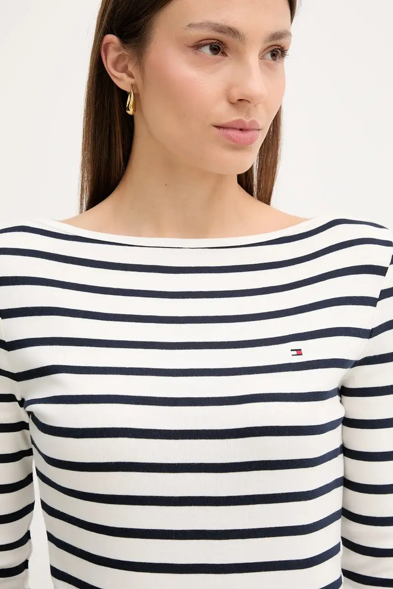 top a maniche lunghe in cotone colore nero WW0WW40589 Blu navy miniatura 4