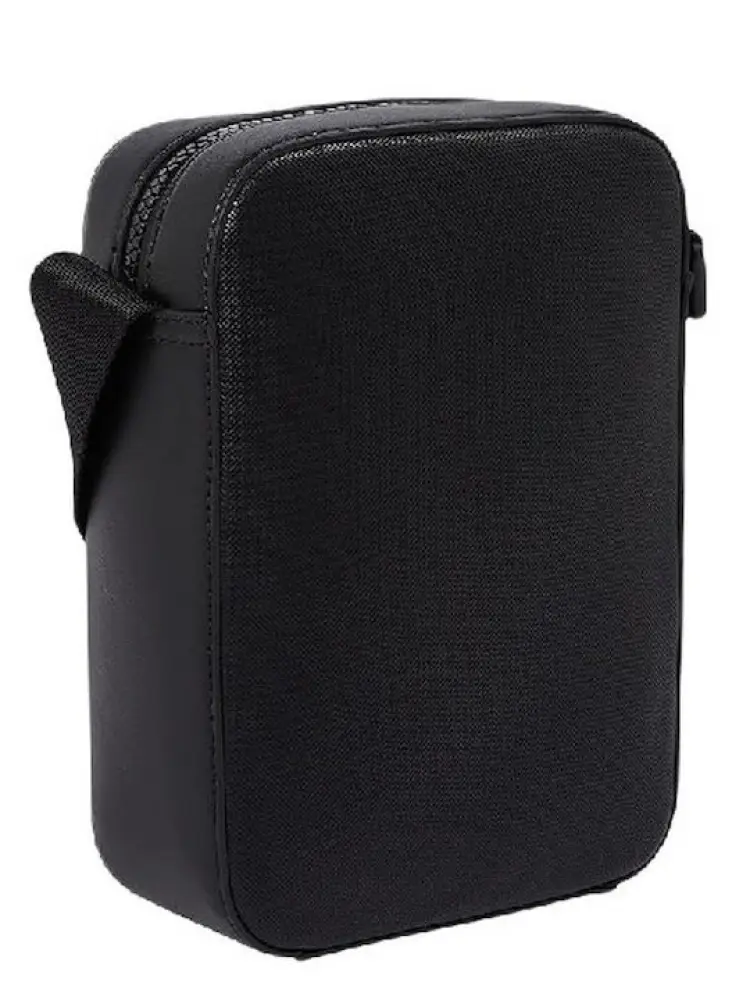 tracolla nera uomo in pelle e tessuto logo lettering sul davanti miniatura 2