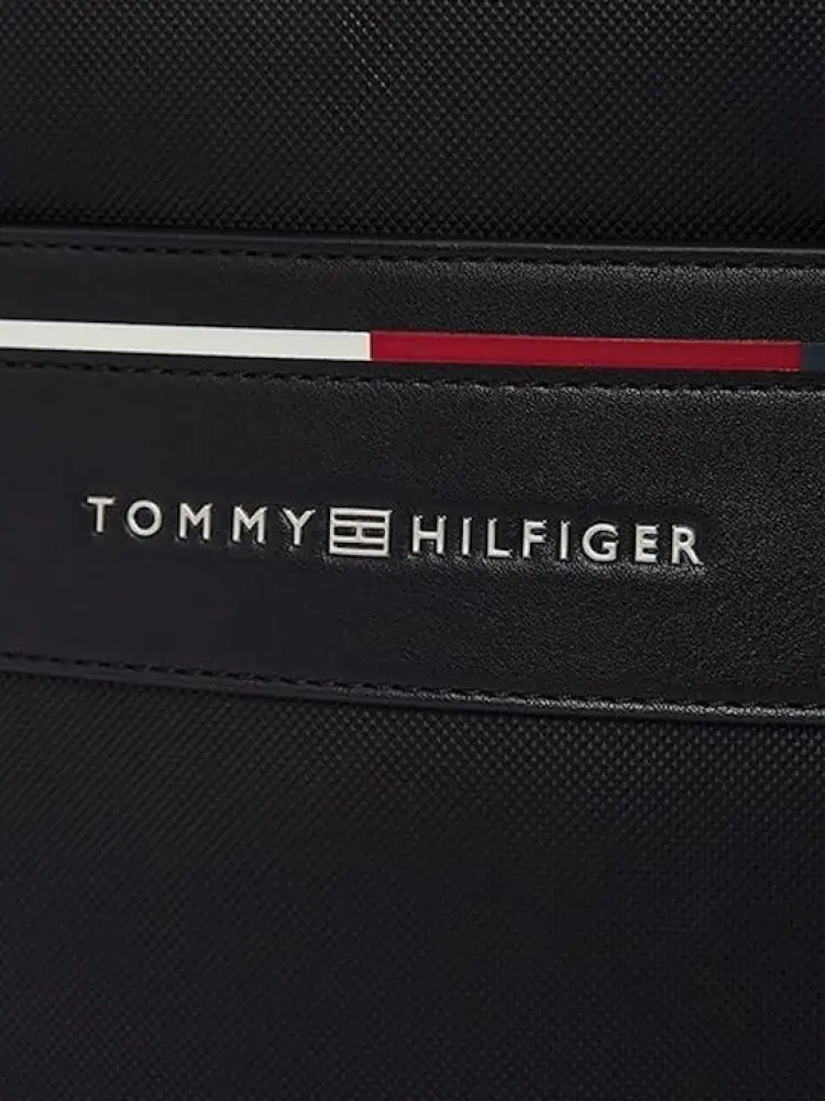 tracolla nera uomo in pelle e tessuto logo lettering sul davanti miniatura 3