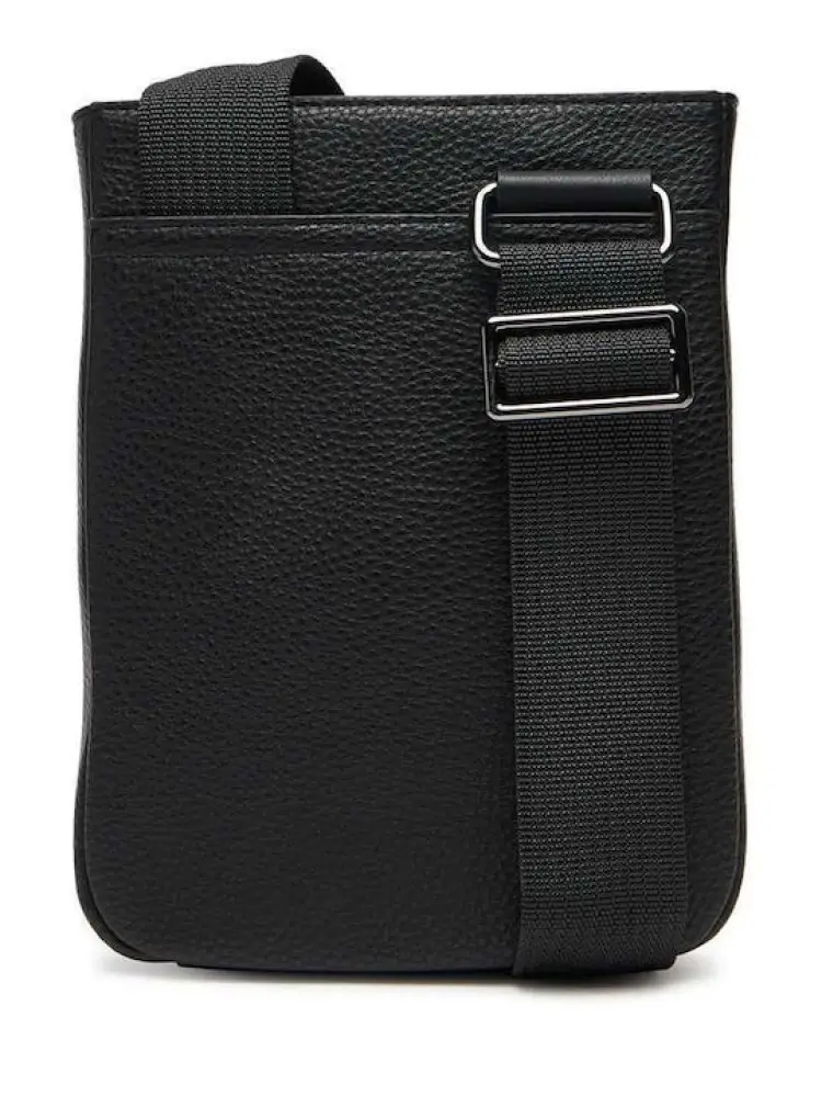 tracolla nera uomo in similpelle martellata logo sul fondo miniatura 3