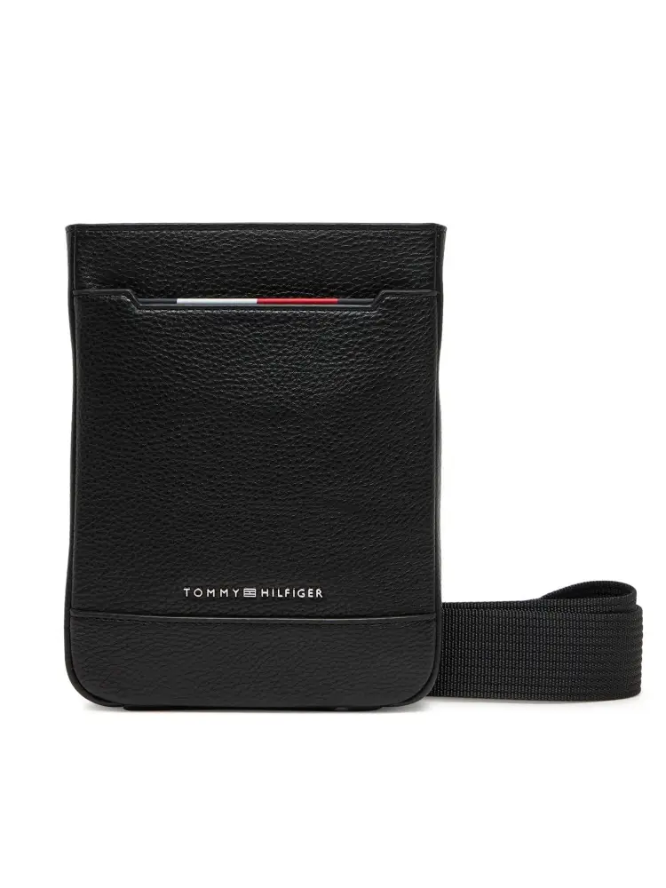 tracolla nera uomo in similpelle mini logo lettering sul fondo