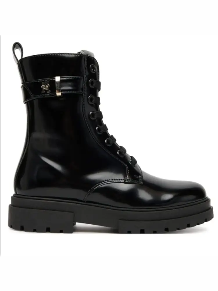 tronchetto lace-up bootie in ecopelle nero