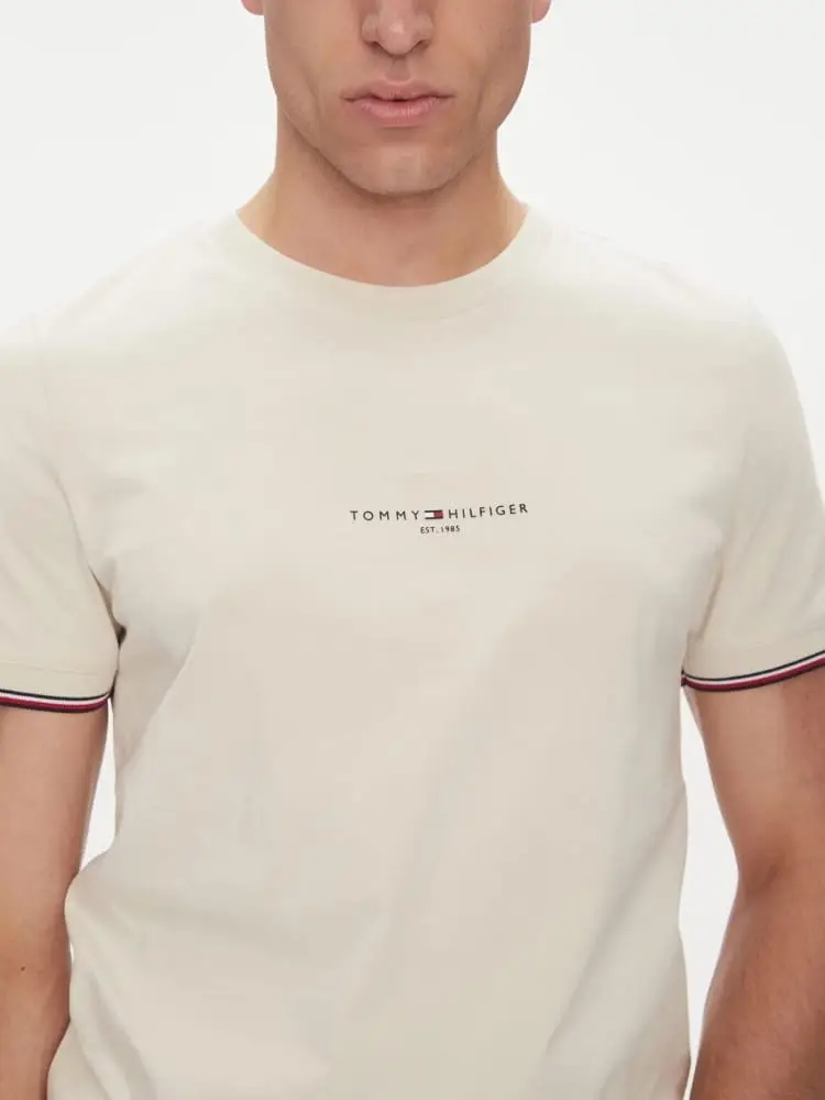 tshirt beige uomo in cotone logo sul davanti miniatura 2