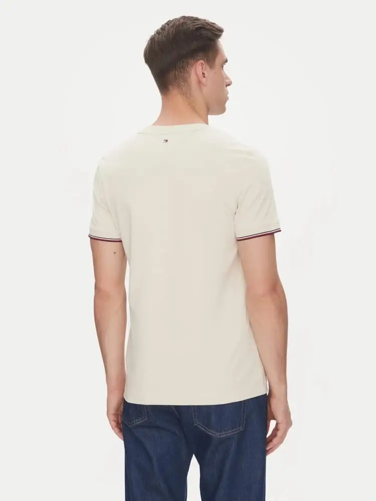 tshirt beige uomo in cotone logo sul davanti miniatura 3