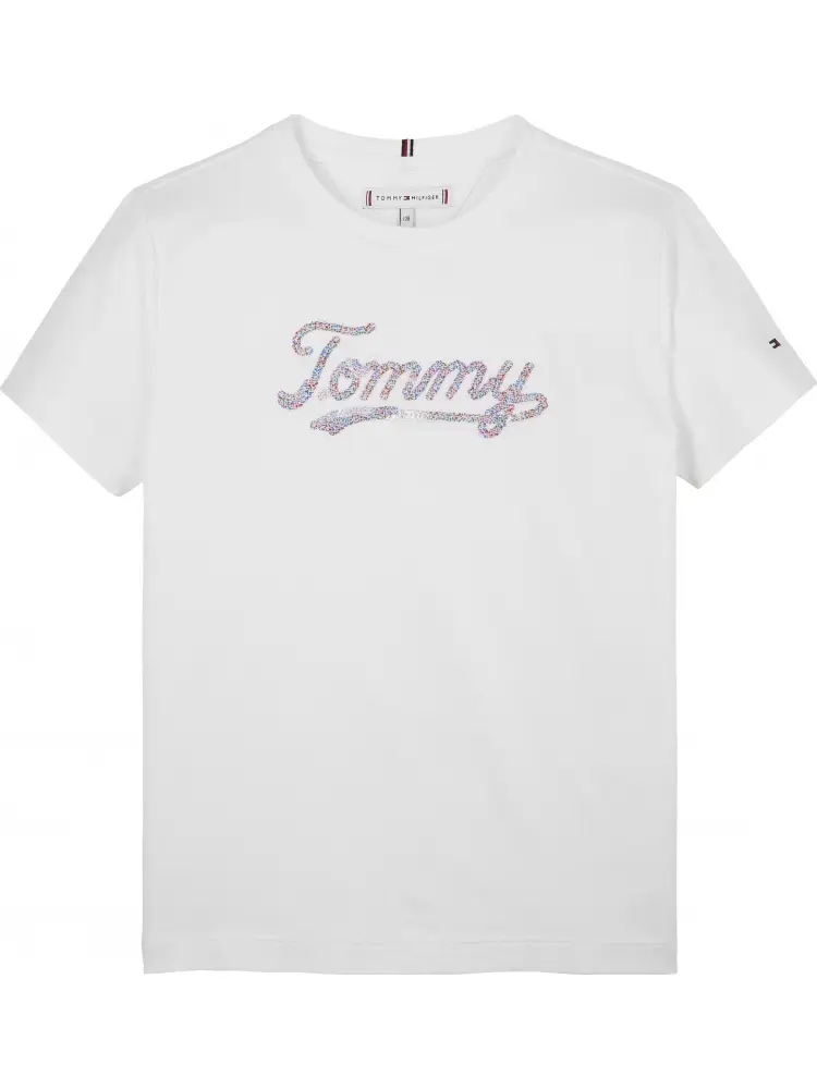 tshirt bianca bambina in cotone logo con glitter sul davanti