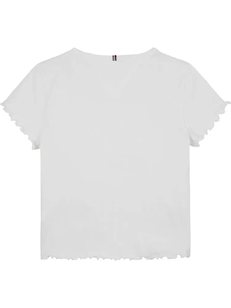 tshirt bianca bambina in cotone mini logo sul petto miniatura 2