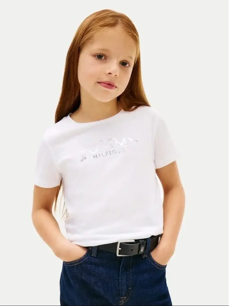 tshirt bianca bambina logo sul davanti