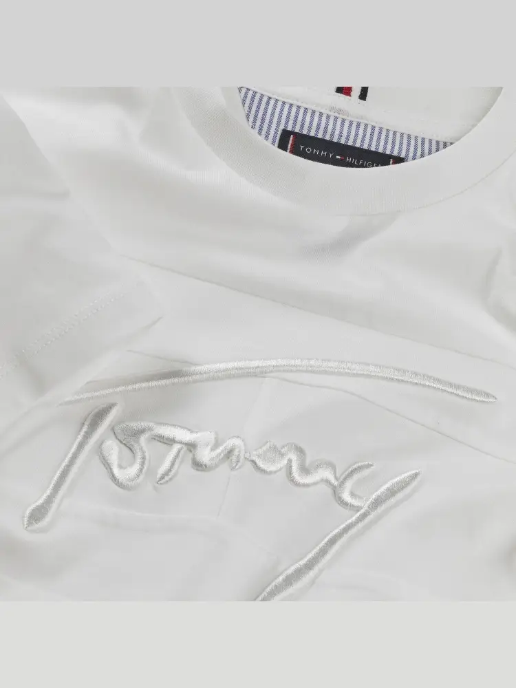 tshirt bianca bambino in cotone logo sul davanti miniatura 3