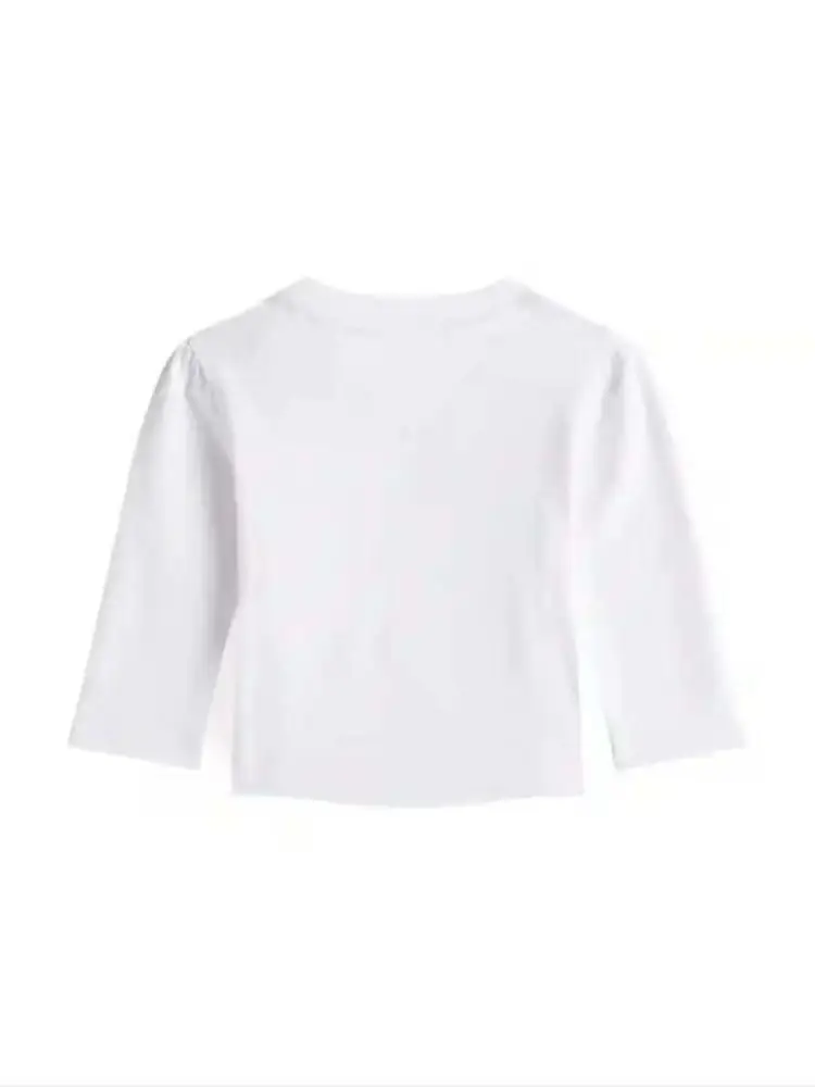 tshirt bianca neonata in cotone logo sul davanti miniatura 2