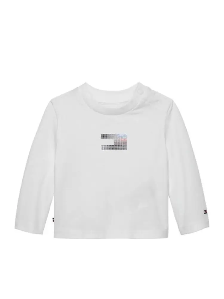 tshirt bianca neonata in cotone manica lunga logo con strass sul davanti