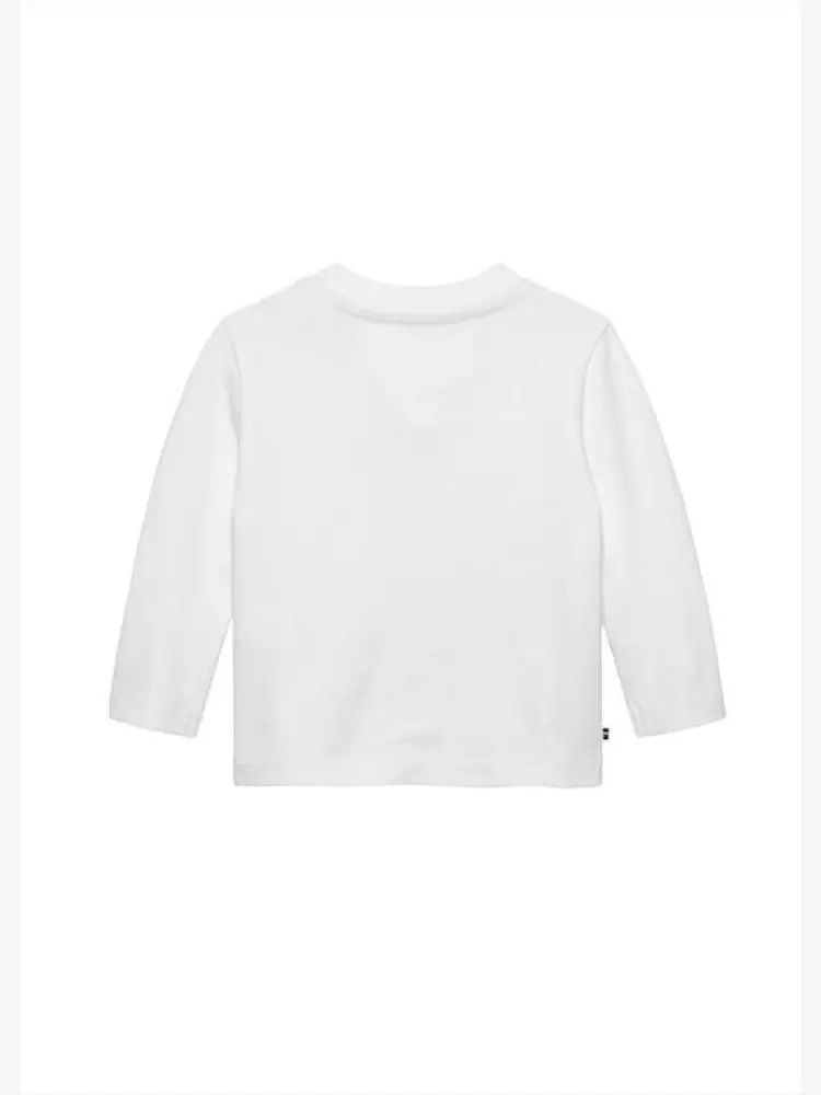 tshirt bianca neonato in cotone manica lunga logo sul davanti miniatura 2