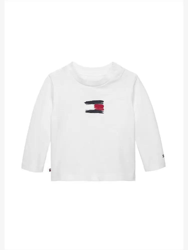 tshirt bianca neonato in cotone manica lunga logo sul davanti