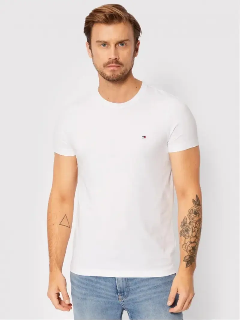 Tommy Hilfiger tshirt bianca uomo in cotone con logo sul petto