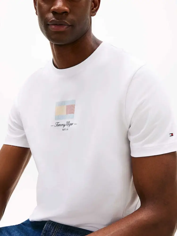 tshirt bianca uomo in cotone stampa logo sul davanti miniatura 2