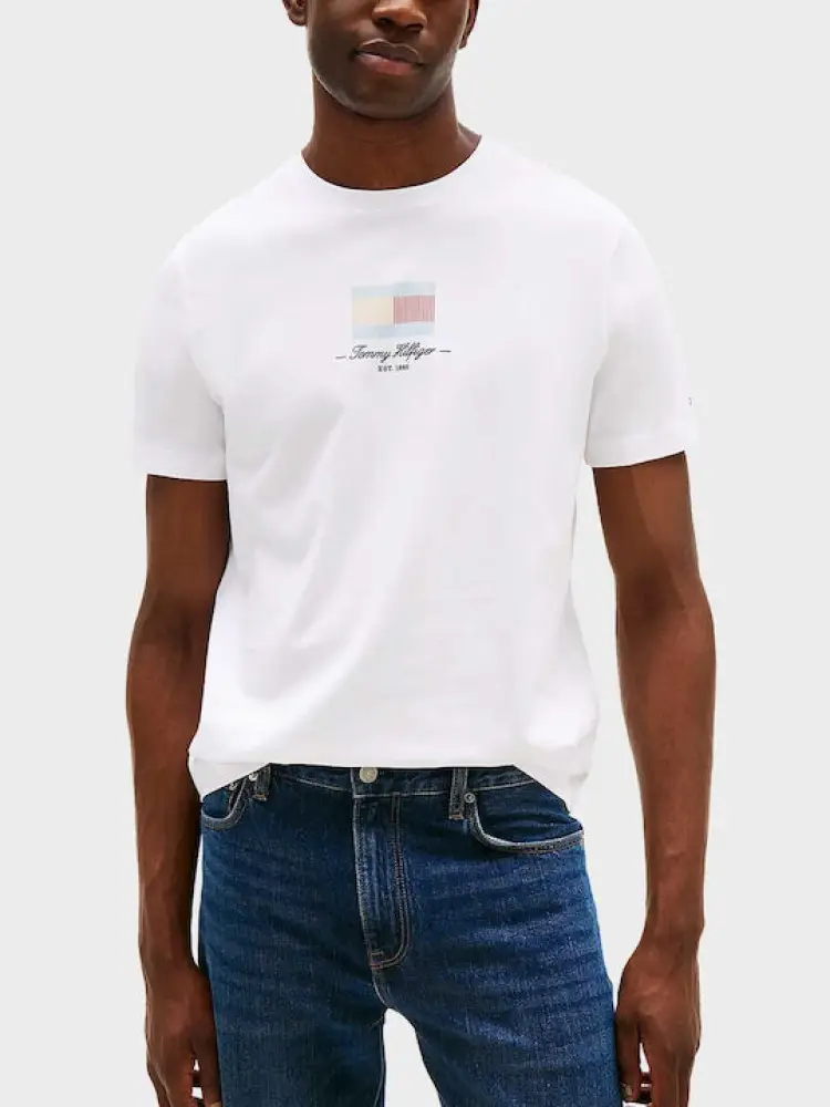 tshirt bianca uomo in cotone stampa logo sul davanti