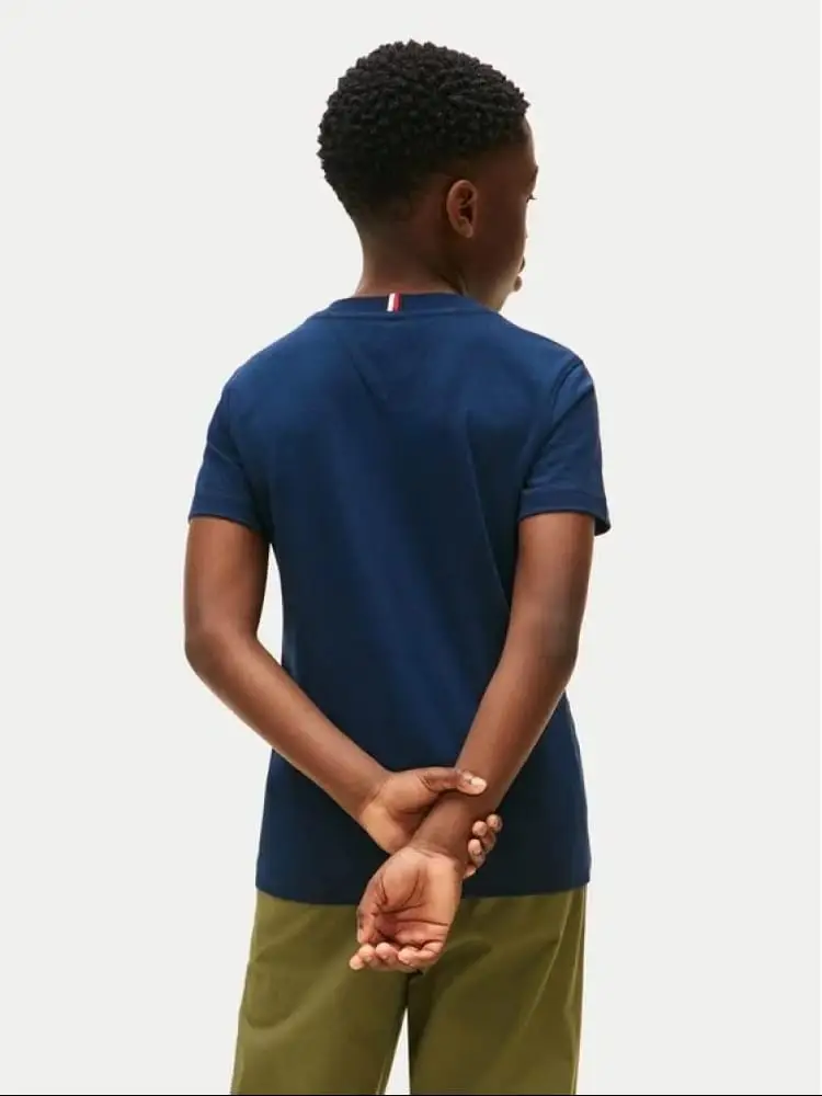 tshirt blu bambino logo sul davanti miniatura 2