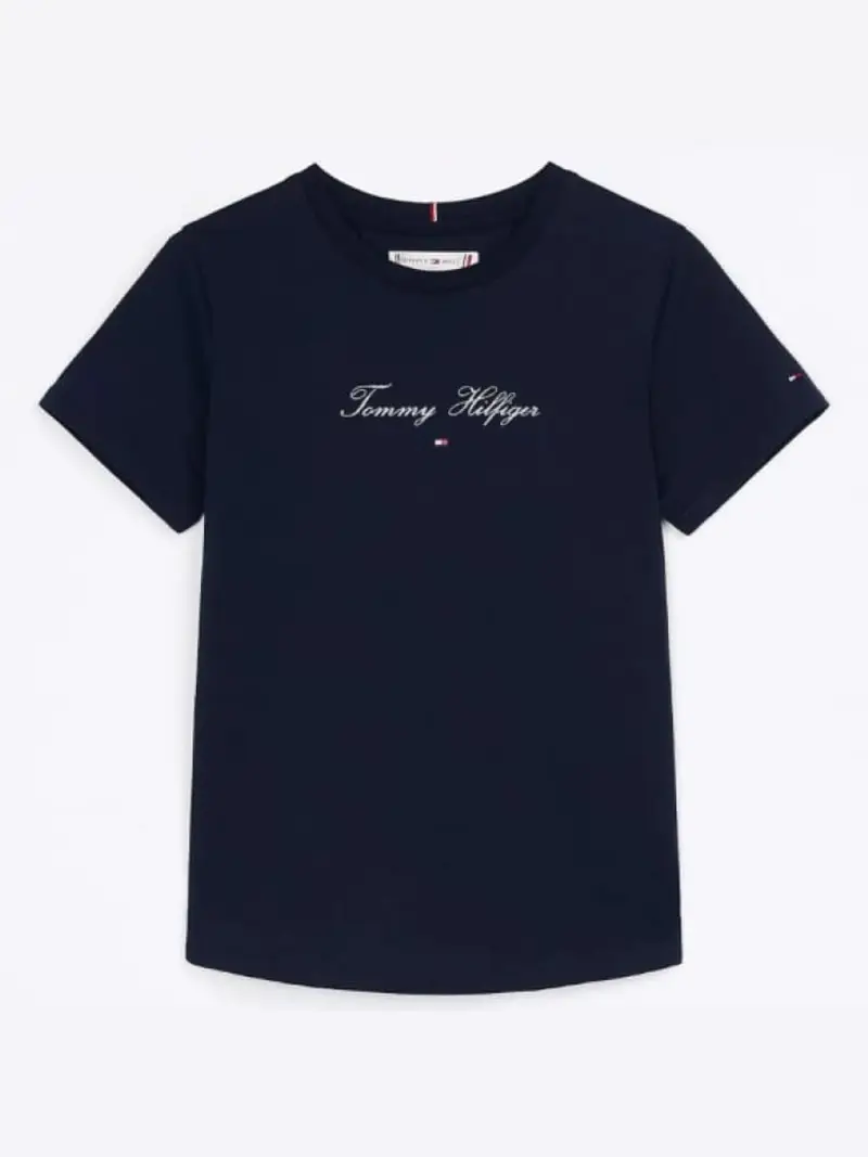 Tommy Hilfiger tshirt blu navy bambina in cotone logo con glitter sul davanti