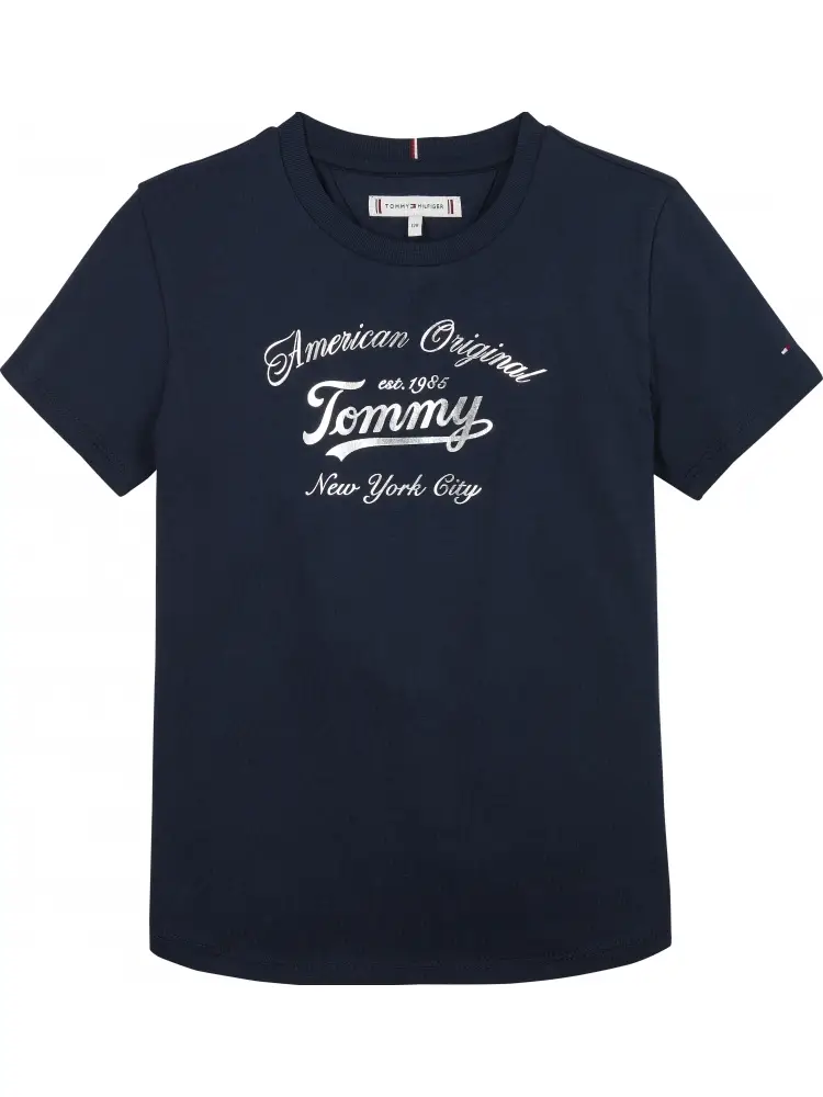 tshirt blu navy bambina in cotone maxi logo sul davanti