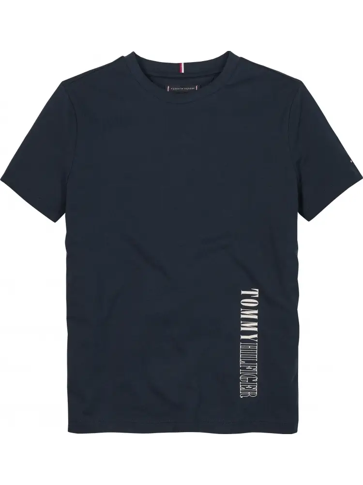 tshirt blu navy bambino in cotone logo lettering sul lato