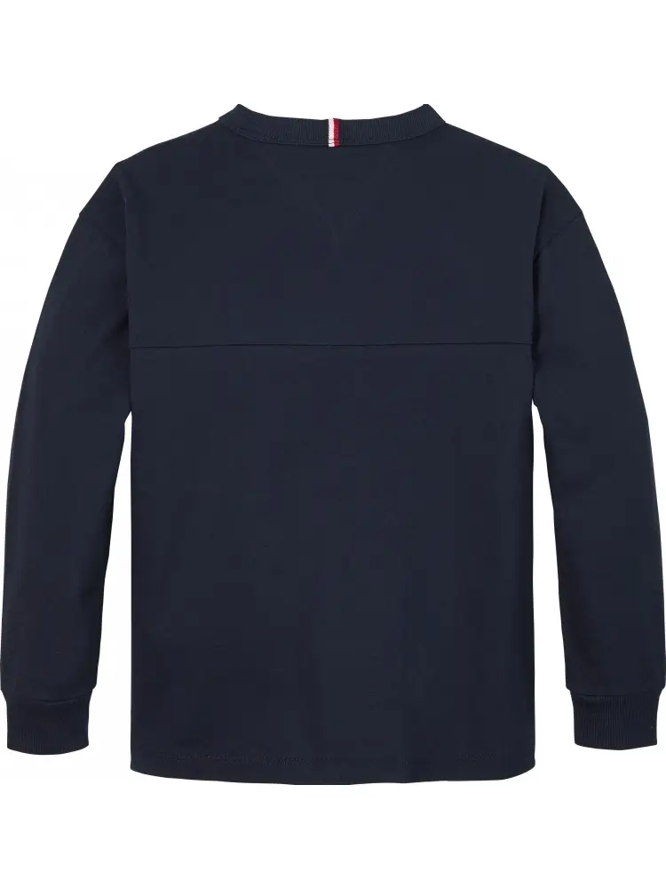 tshirt blu navy bambino in cotone manica lunga stampa logo sulla manica miniatura 2