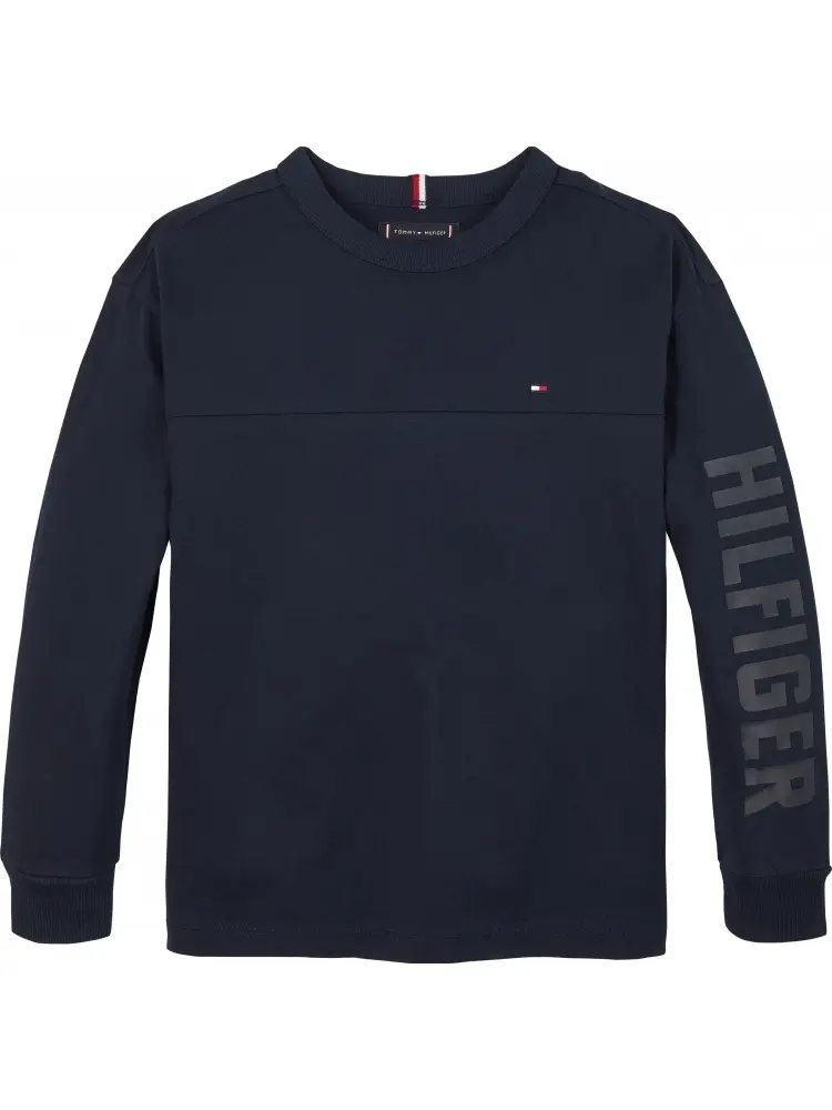 tshirt blu navy bambino in cotone manica lunga stampa logo sulla manica