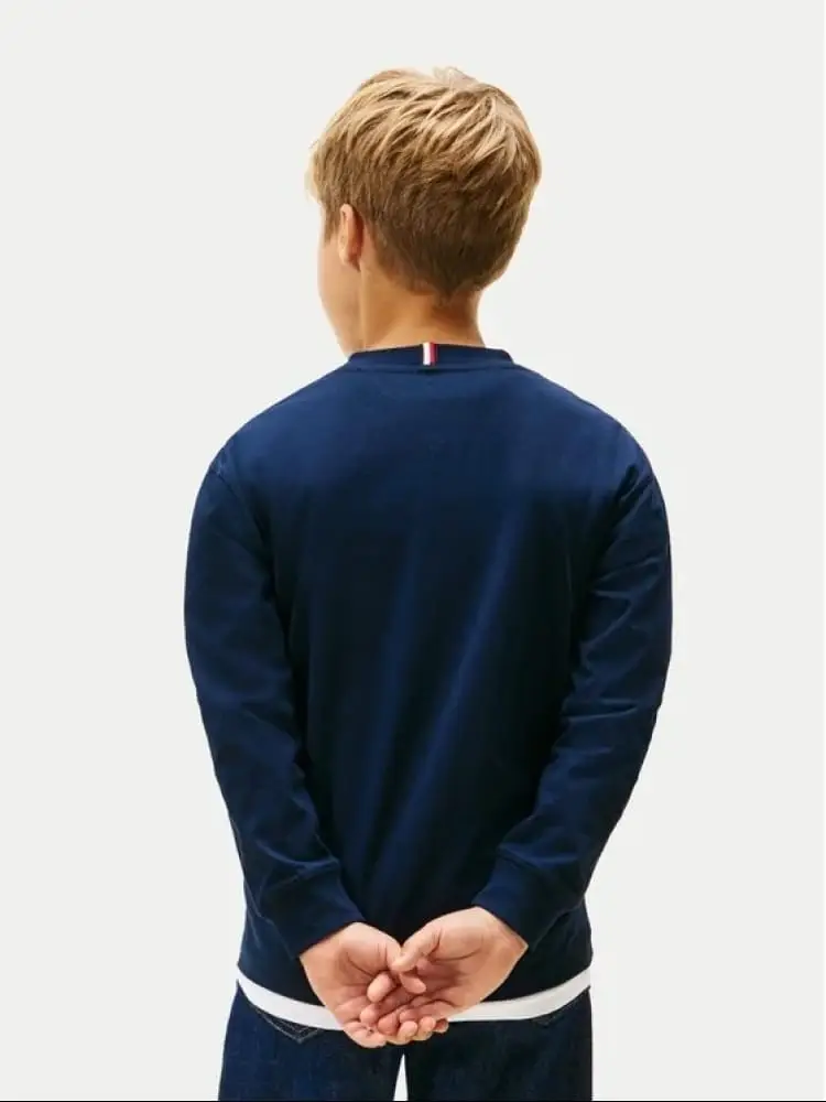 tshirt blu navy bambino logo sul davanti miniatura 2