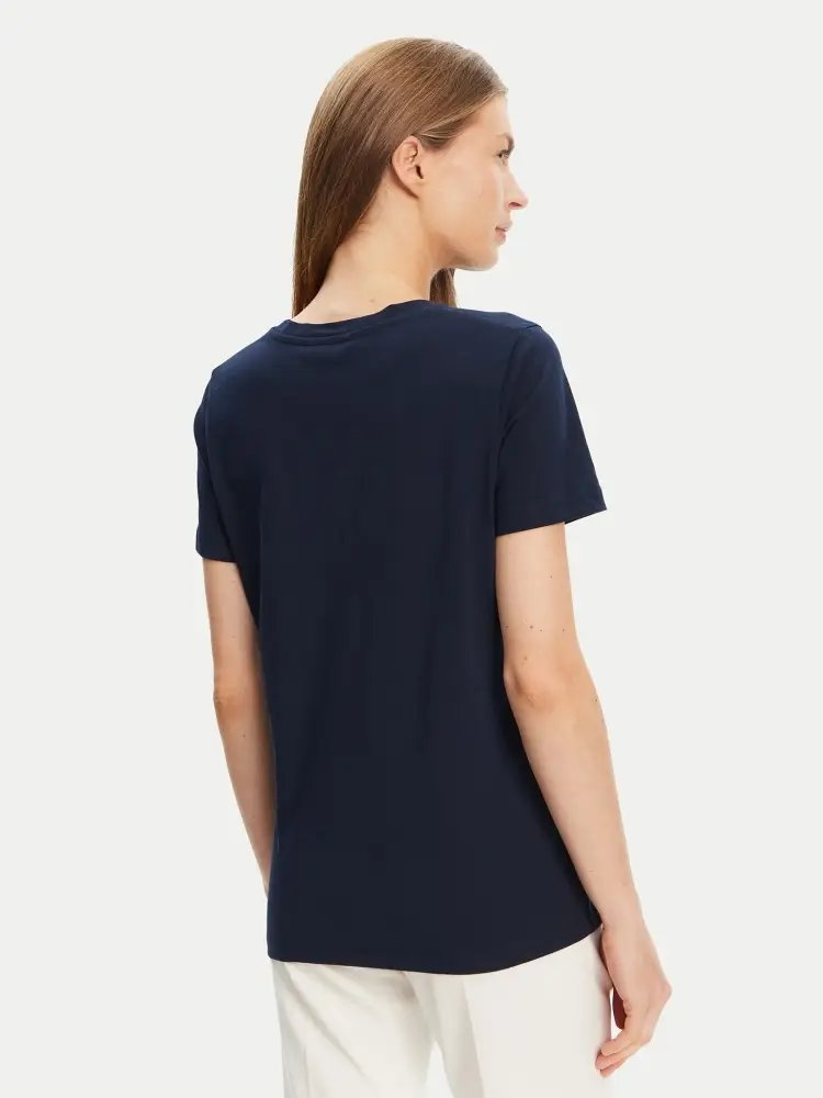 tshirt blu navy donna in cotone logo ricamato sul petto miniatura 2