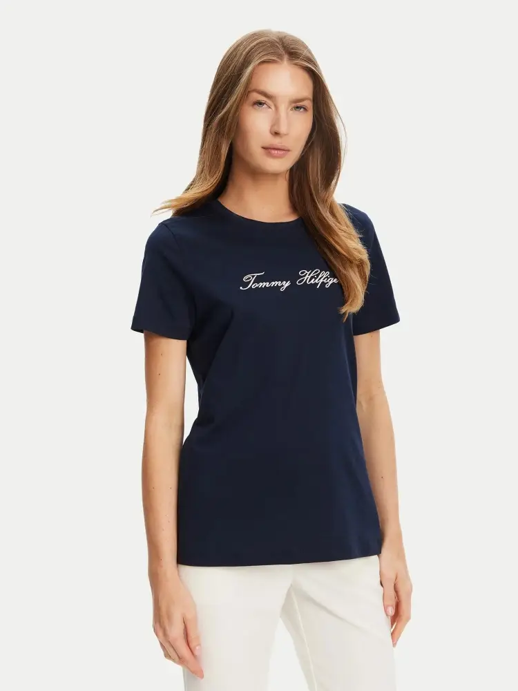 tshirt blu navy donna in cotone logo ricamato sul petto