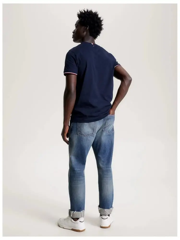 tshirt blu navy uomo in cotone con stampa sul petto bandiera sulla manica miniatura 2