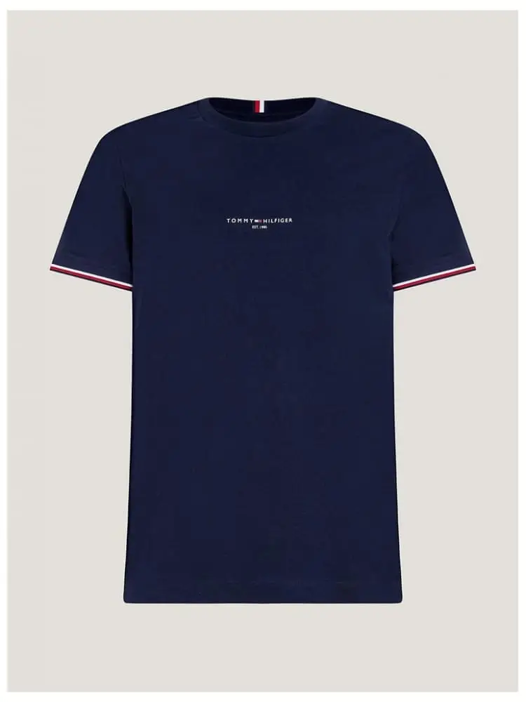 tshirt blu navy uomo in cotone con stampa sul petto bandiera sulla manica