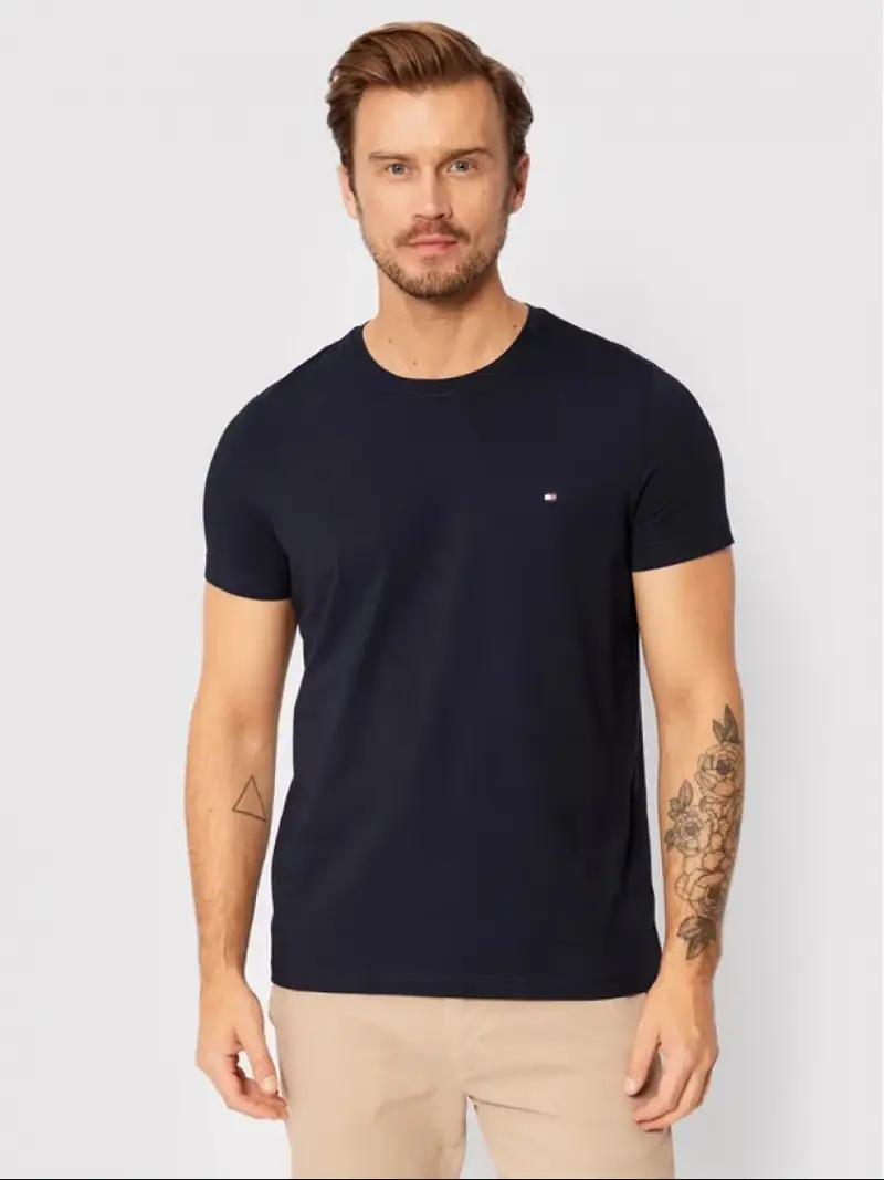 Tommy Hilfiger tshirt blu uomo in cotone con logo sul petto