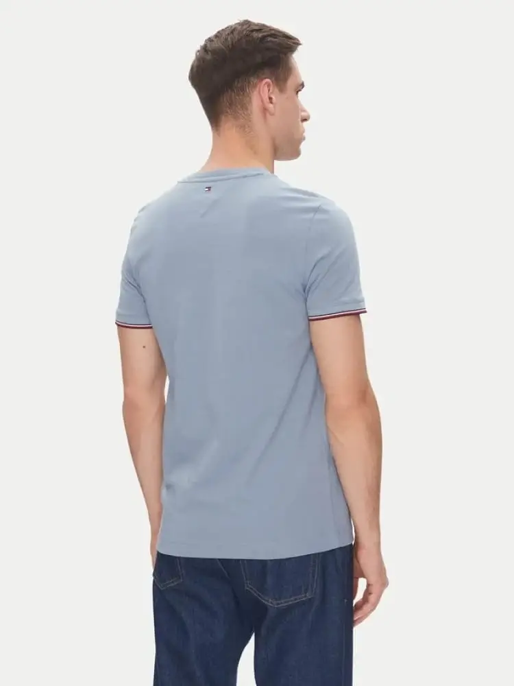 tshirt celeste polvere uomo in cotone logo lettering sul davanti miniatura 3