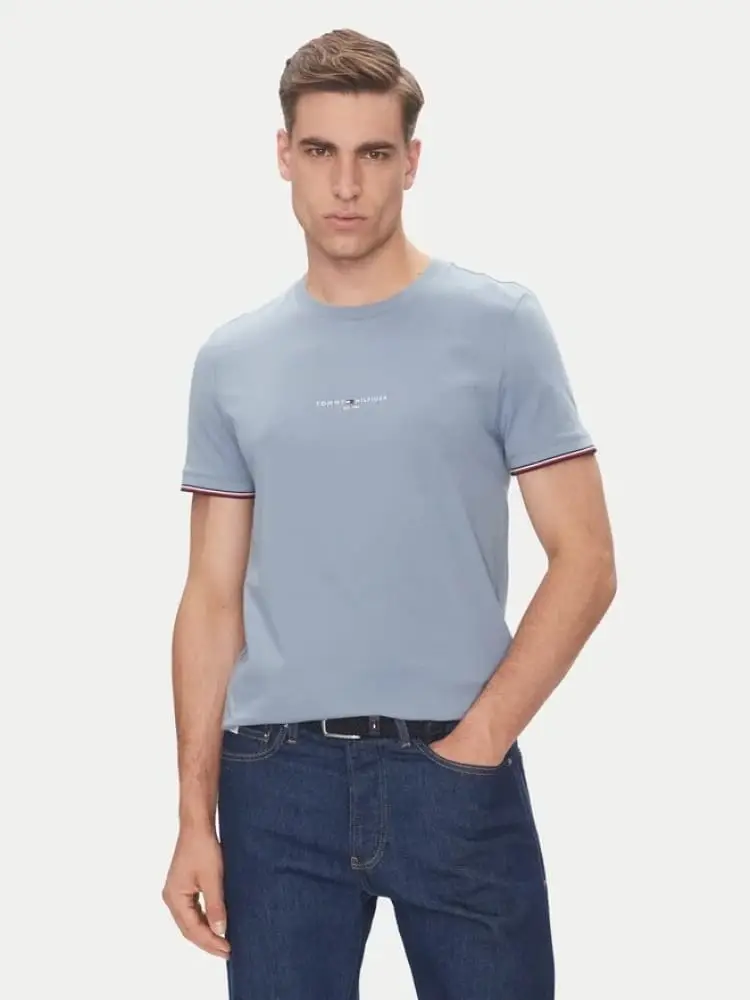 tshirt celeste polvere uomo in cotone logo lettering sul davanti