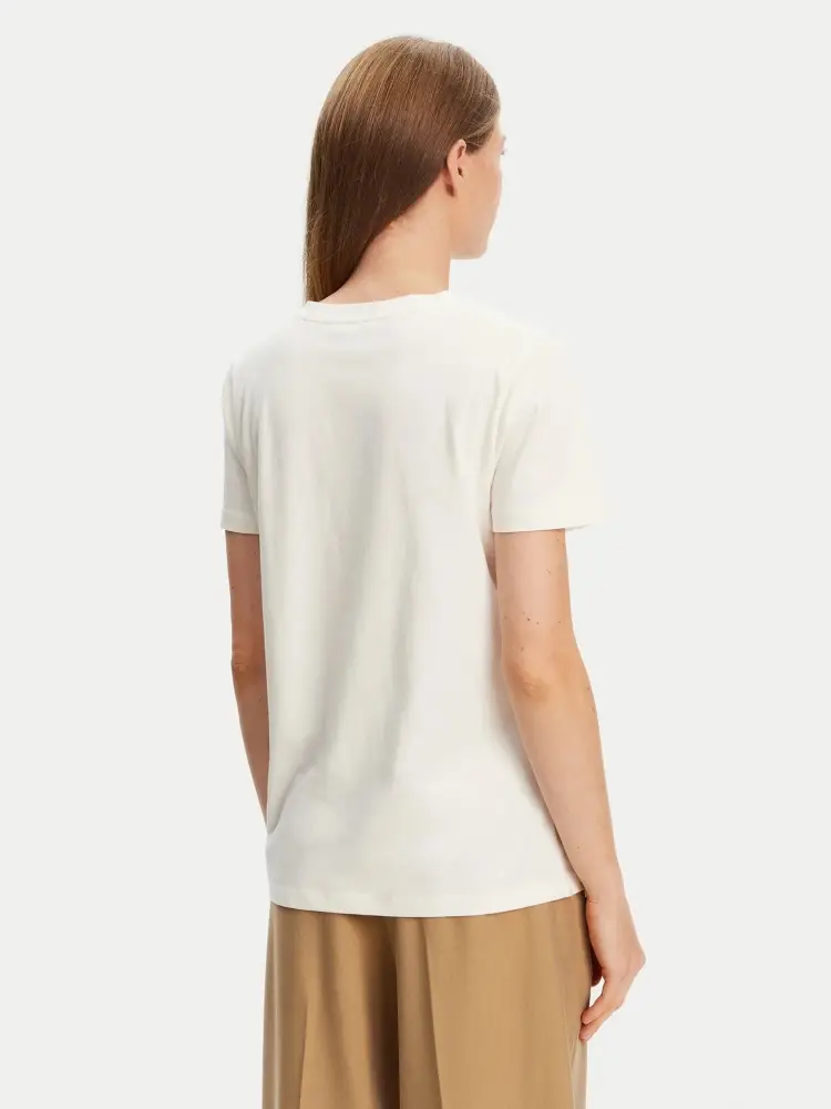 tshirt ecru donna in cotone logo ricamto sul davanti miniatura 2