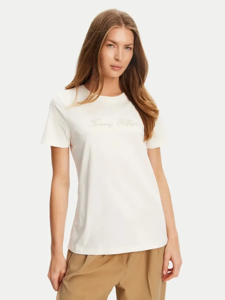 tshirt ecru donna in cotone logo ricamto sul davanti