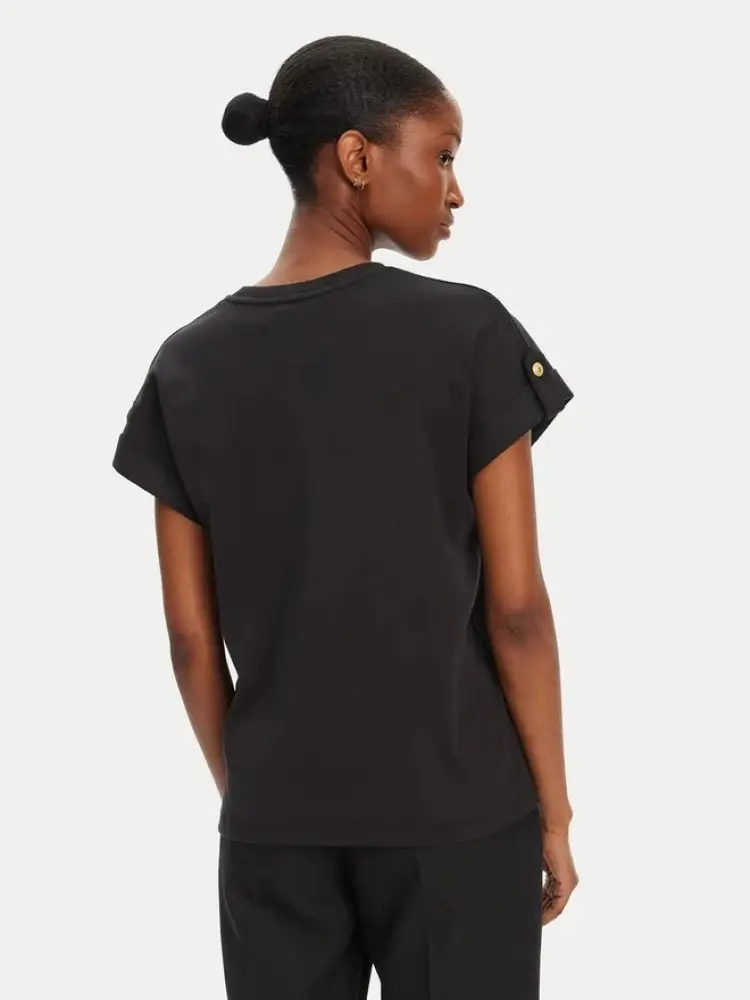 tshirt nera donna in cotone mini logo sul fondo miniatura 2