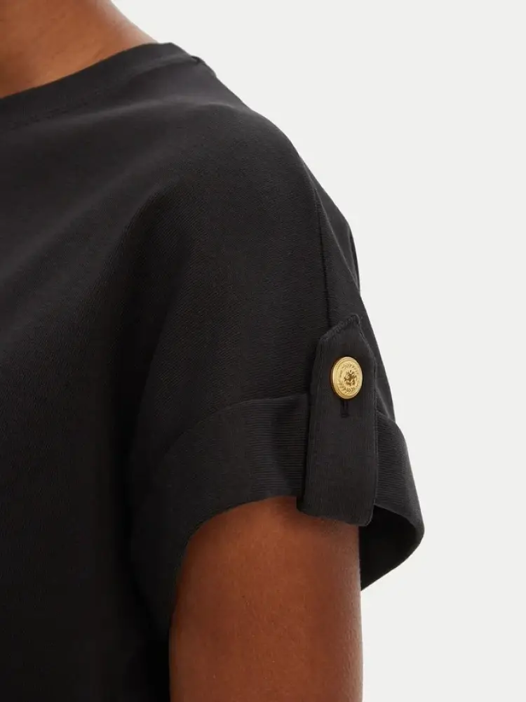 tshirt nera donna in cotone mini logo sul fondo miniatura 3