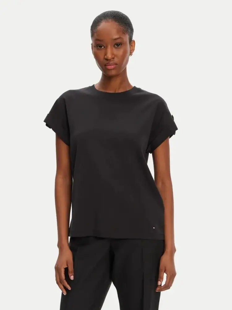 tshirt nera donna in cotone mini logo sul fondo