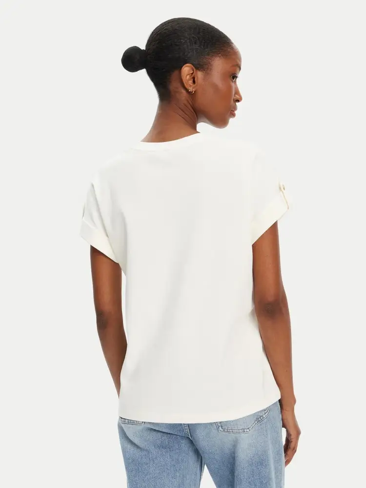 tshirt panna donna in cotone mini logo sul fondo miniatura 2