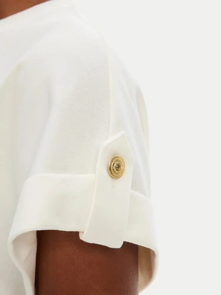 tshirt panna donna in cotone mini logo sul fondo miniatura 3