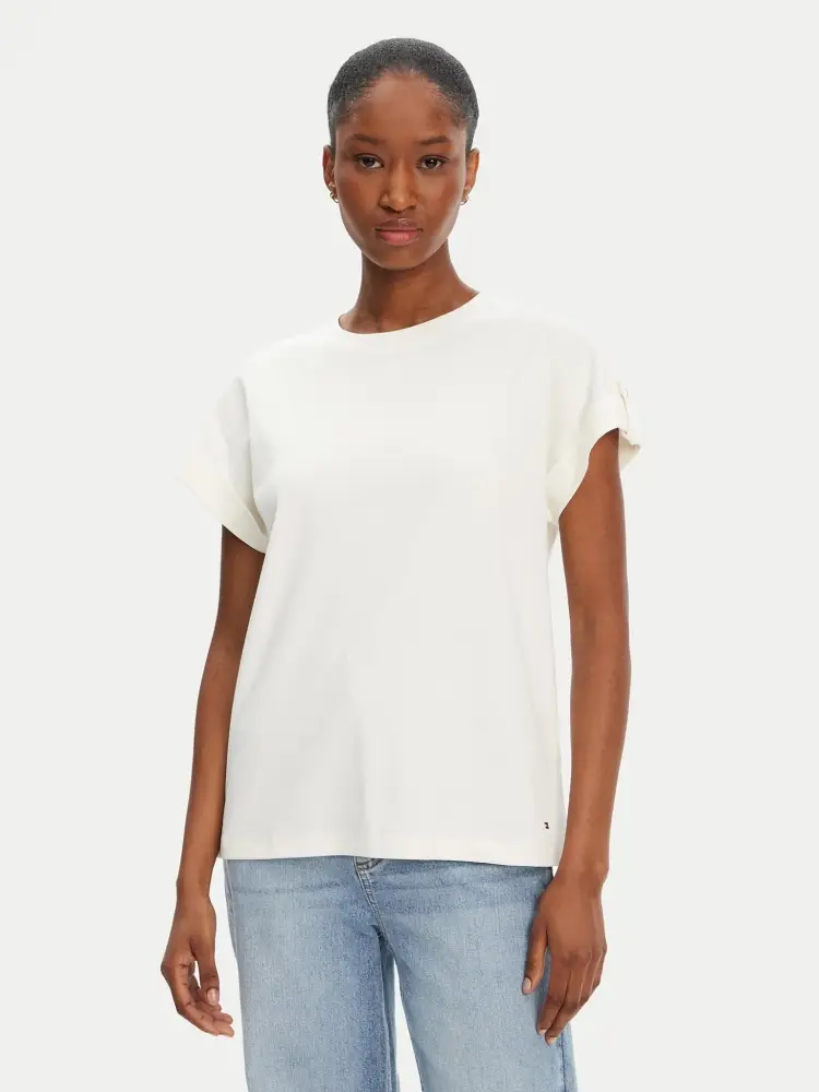 tshirt panna donna in cotone mini logo sul fondo