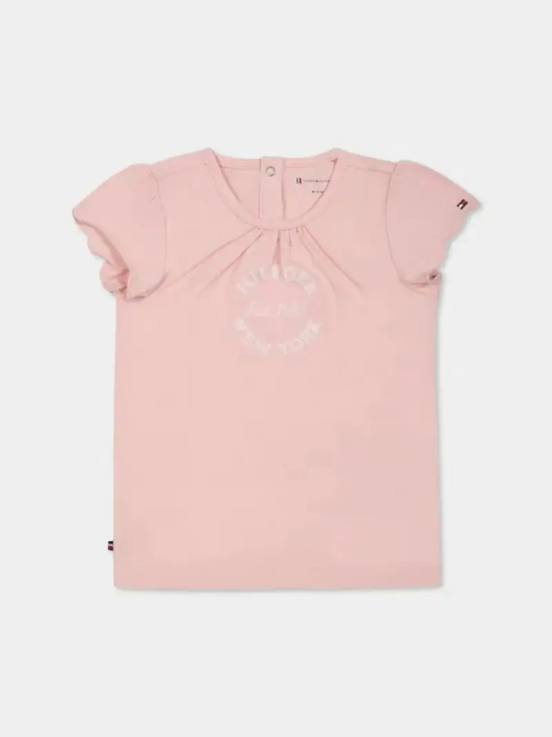 Tommy Hilfiger tshirt rosa neonata in cotone logo sul davanti