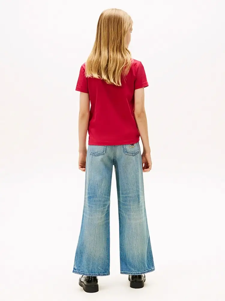 tshirt rossa bambina in cotone logo con strass sul petto miniatura 2