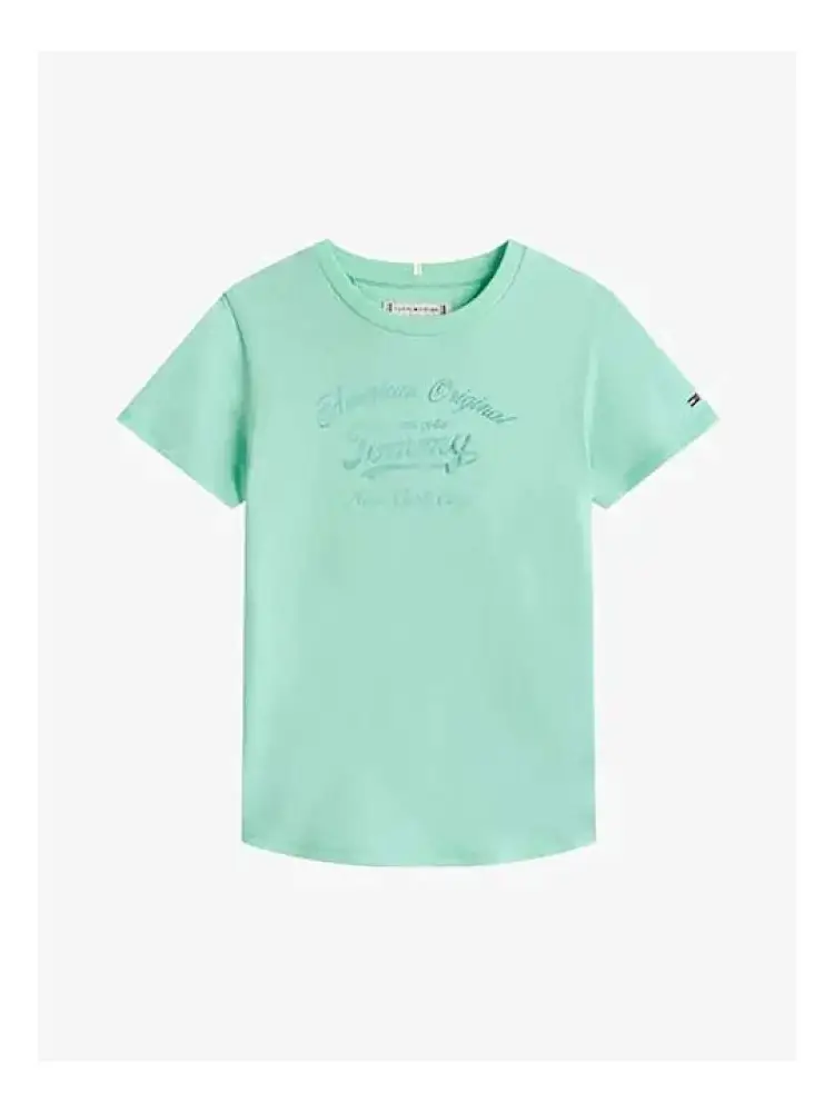 tshirt verde acqua bambina in cotone maxi logo sul davanti