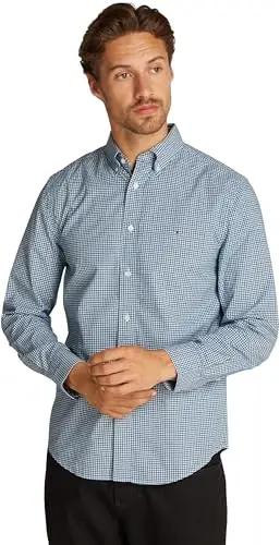 Tommy Hilfiger Uomo Camicia Flex Poplin Gingham Regular Fit, Multicolore (Nouveau Green/Multi), S