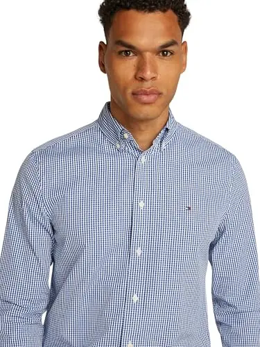 Tommy Hilfiger Uomo Camicia Flex Poplin Gingham Regular Fit, Multicolore (Wedge Blue/Optic White), S miniatura 3