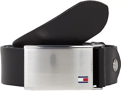 Tommy Hilfiger Uomo Cintura TH Plaque Belt 3.5 Adj Cintura in Pelle, Nero (Black), 100 cm
