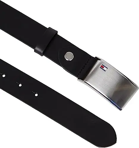 Tommy Hilfiger Uomo Cintura TH Plaque Belt 3.5 Adj Cintura in Pelle, Nero (Black), 100 cm miniatura 2