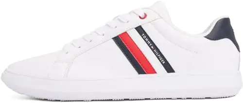 Tommy Hilfiger Uomo Sneakers con Suola Preformata Essential Leather Cupsole in Pelle, Bianco (White), 40