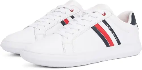 Tommy Hilfiger Uomo Sneakers con Suola Preformata Essential Leather Cupsole in Pelle, Bianco (White), 40 miniatura 3